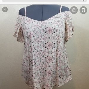 torrid Cream and Tan Cold Shoulder Challis Blouse